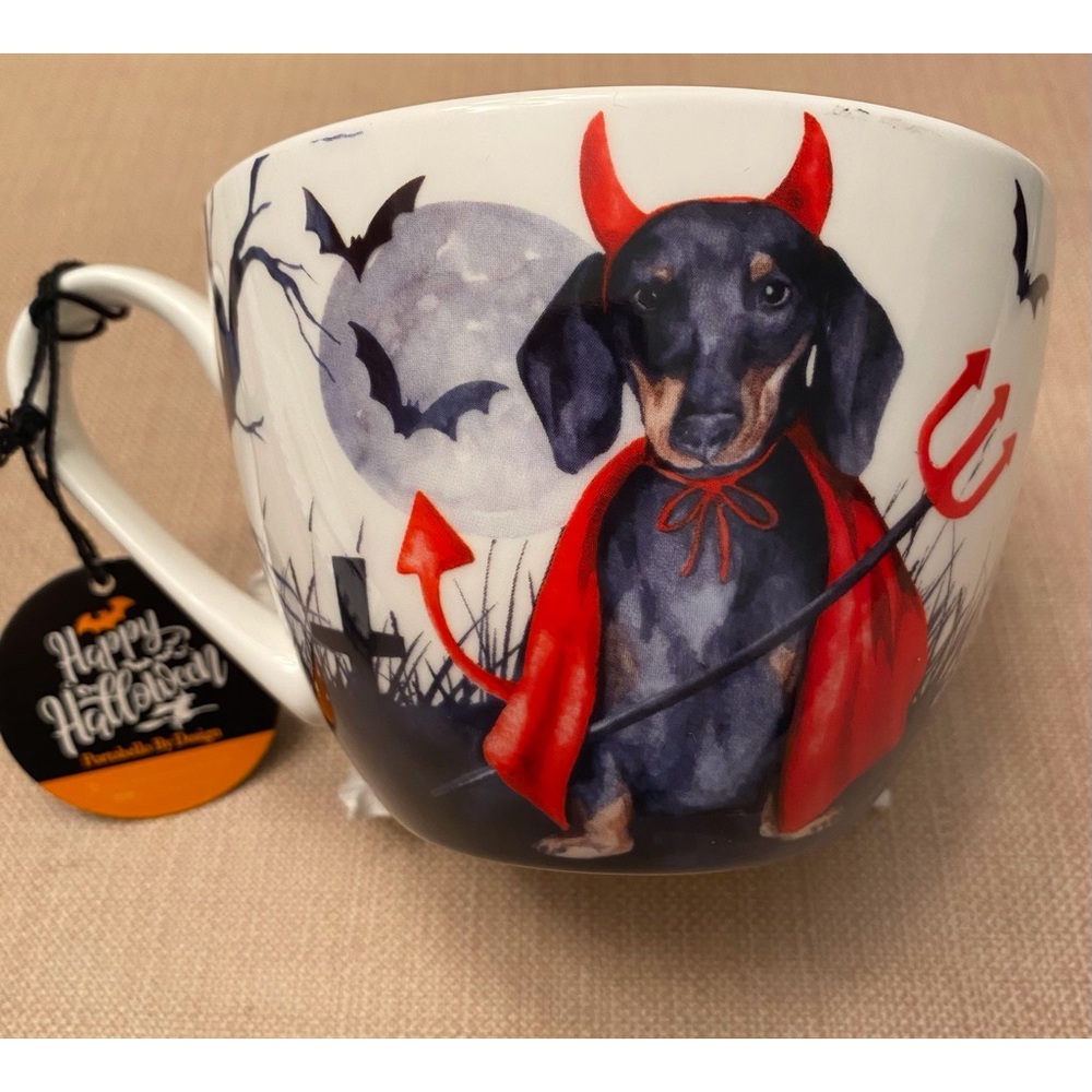 Portobello By Design Little Devil Dachshund Wiener dog Halloween coffee Mug - Picture 1 of 7